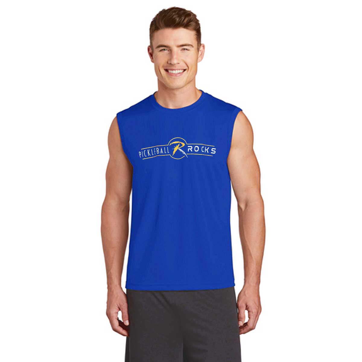 Pickleball Rocks Blue Sleeveless Muscle Tank